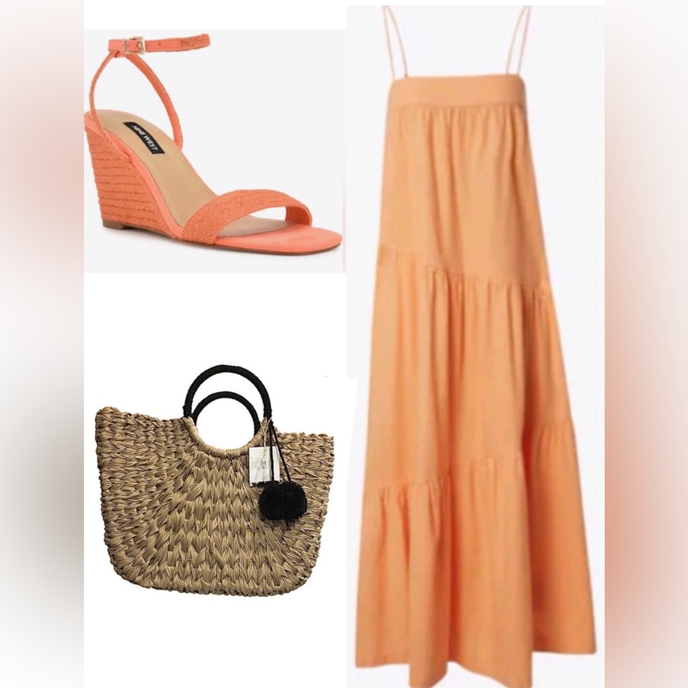 Abercrombie & Fitch orange tangerine banded bust boho tiered maxi dress size S